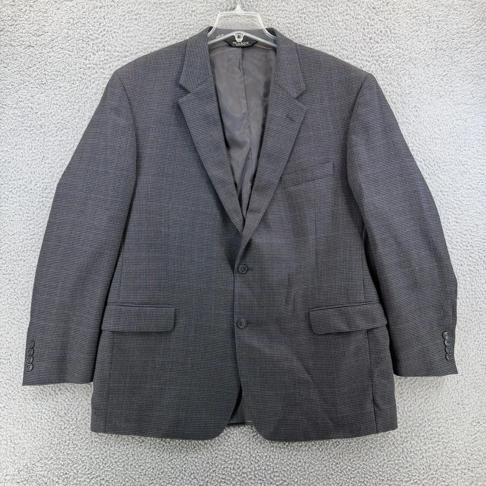 Jos A Bank Traveler Tailored Fit Sport Coat Blazer Men 48R Wool Houndstooth Gray